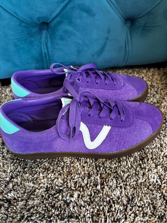 Vans Shoes - Vans Purple Suede Sneakers with White Side V and Teal Heel Tab